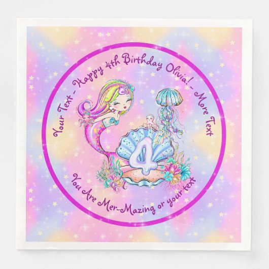 Serviette En Papier Mermaid 4e anniversaire Modifier Modifier Modifier (Devant)