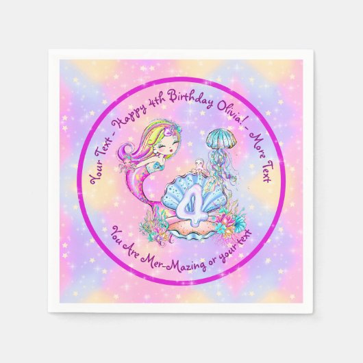 Serviette En Papier Mermaid 4e anniversaire Modifier Modifier Modifier (Devant)