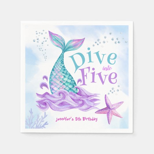 Serviette En Papier Mermaid 5e anniversaire Plongée dans cinq papiers (Devant)