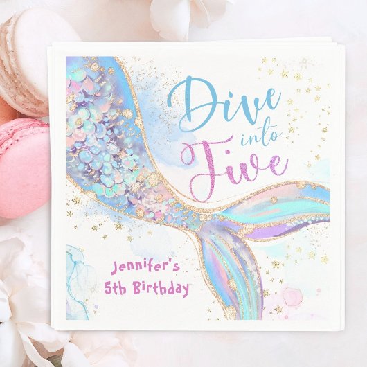 Serviette En Papier Mermaid 5e anniversaire Plongée violette en cinq p