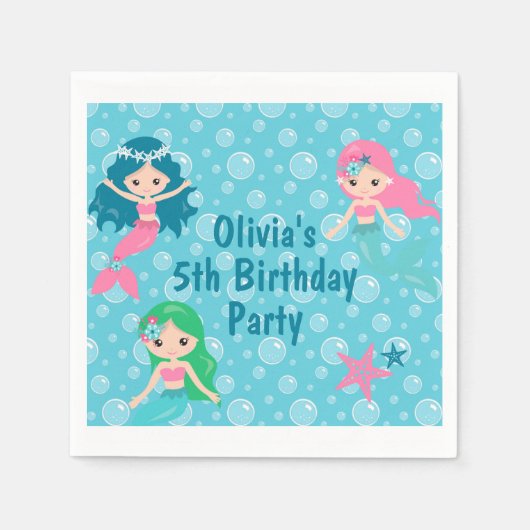 Serviette En Papier Mermaid Anniversaire Custom Ocean Party (Devant)