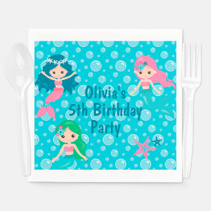 Serviette En Papier Mermaid Anniversaire Custom Ocean Party