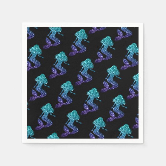 Serviette En Papier Mermaid aqua bleu ombre motif noir (Devant)