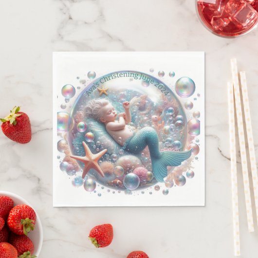 Serviette En Papier Mermaid Christening (En situation)