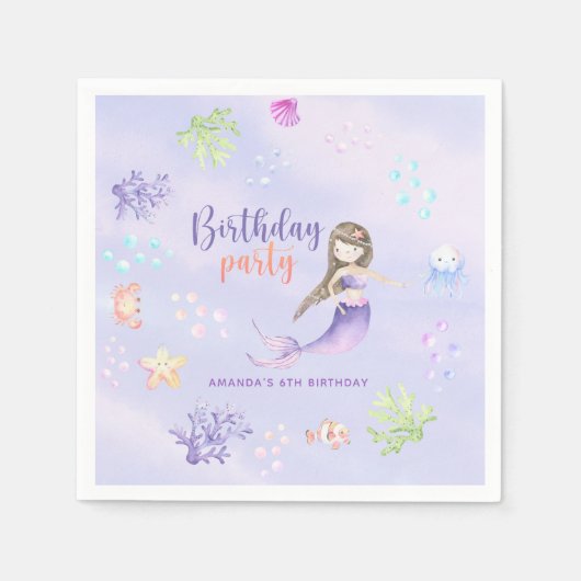 Serviette En Papier Mermaid Girl 6e fête d'anniversaire (Devant)