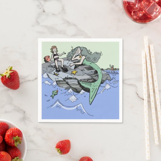 Serviette En Papier Mermaid littoral mignon dessin animé plage art pou (En situation)