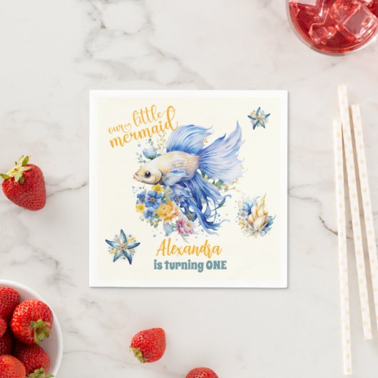 Serviette En Papier Mermaid magique 1er anniversaire (En situation)