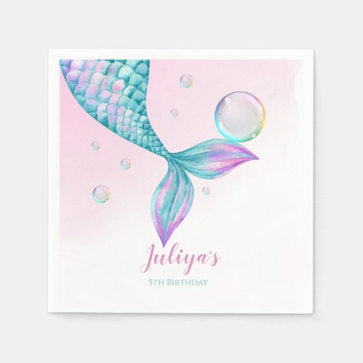 Serviette En Papier Mermaid Queue avec bulles Anniversaire (Devant)