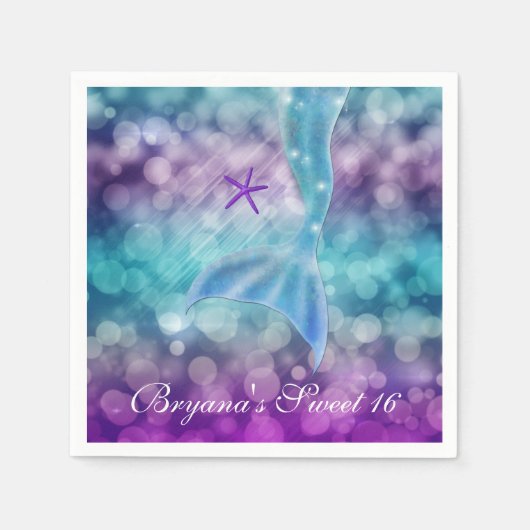 Serviette En Papier Mermaid Queue Sous La Mer Anniversaire Serviettes (Devant)