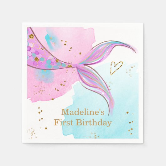 Serviette En Papier Mermaid Splish Pool Party Fille Anniversaire (Devant)