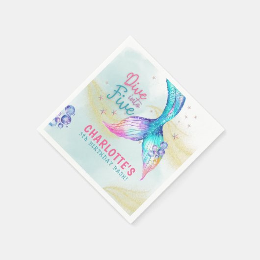 Serviette En Papier Mermaid Tail Glitter Dive into Five birthday (Coin)