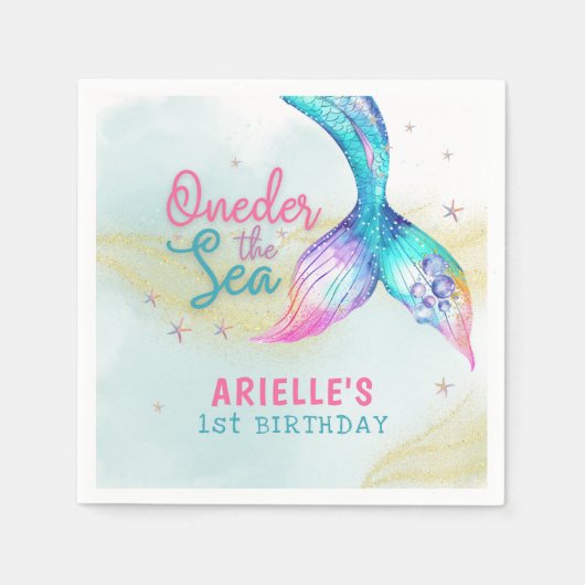 Serviette En Papier Mermaid Tail Onder the sea 1st birthday (Devant)