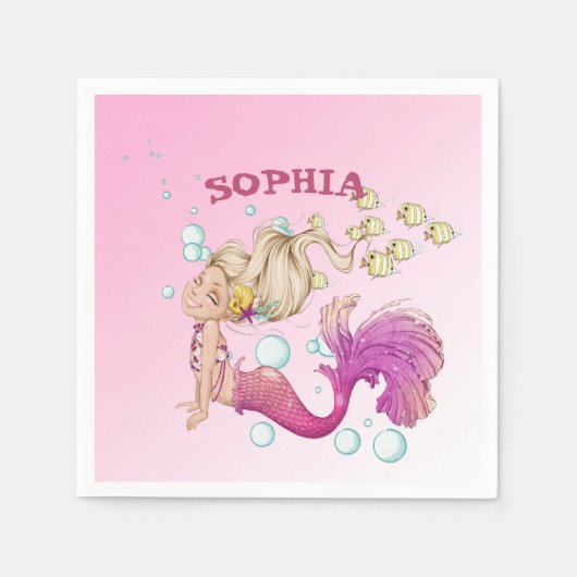 Serviette En Papier Mermaid Thème Cute Pink Napkins (Devant)