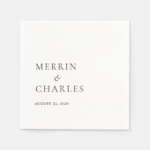 Serviette En Papier Merrin Noir et Blanc Mariage élégant (Devant)