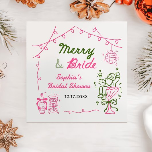 Serviette En Papier Merry & Bride Hand Drawn Christmas Bridal Shower