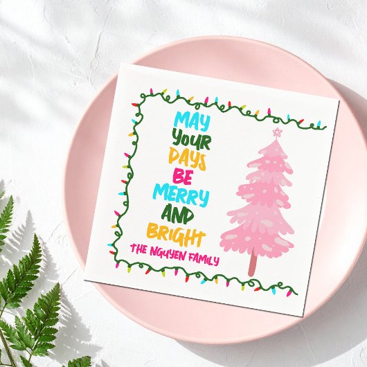Serviette En Papier Merry Bright Pink Christmas Tree Custom Party