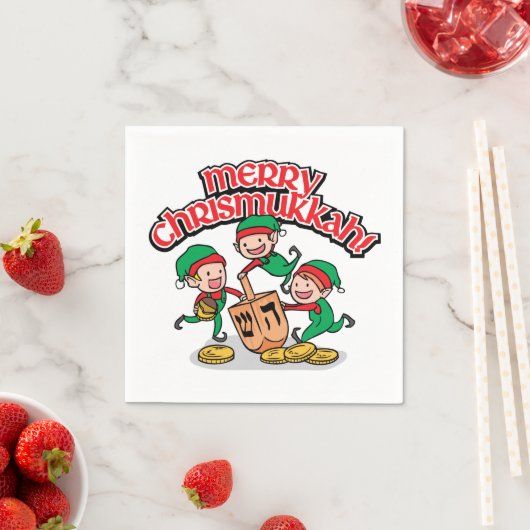 Serviette En Papier Merry Chrismukkah avec Elves et Dreidels (En situation)