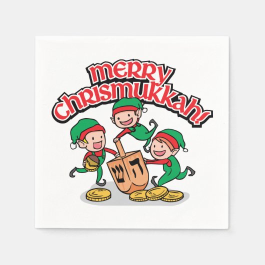 Serviette En Papier Merry Chrismukkah avec Elves et Dreidels (Devant)