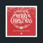 Serviette En Papier Merry Christma Winter Snowflakes Family<br><div class="desc">Merry Christmas napkins with your family name and pretty falling snowflakes. A special touch for your Christmas celebrations. You can even customise the background to their favourite holidays color. Designed by Thisisnotme</div>