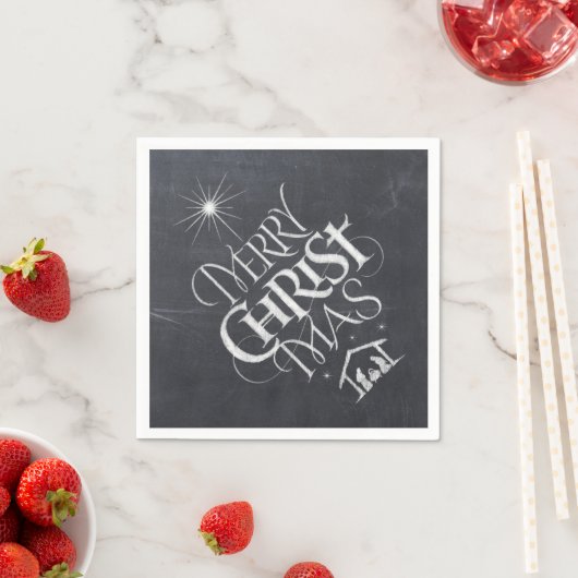 Serviette En Papier Merry CHRISTmas Christian Chalkboard Calligraphie (En situation)
