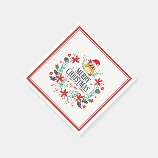 Serviette En Papier Merry Christmas Cute Owl Wreath (Coin)