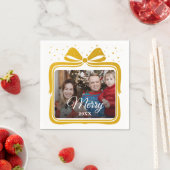 Serviette En Papier  Merry Christmas Elegant Bow Present Photo Collage (En situation)