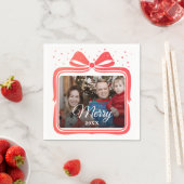 Serviette En Papier Merry Christmas Elegant Bow Present Photo Collage (En situation)