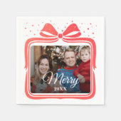 Serviette En Papier Merry Christmas Elegant Bow Present Photo Collage (Devant)