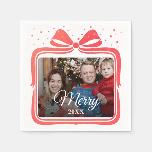 Serviette En Papier  Merry Christmas Elegant Bow Present Photo Collage (Devant)