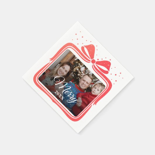Serviette En Papier  Merry Christmas Elegant Bow Present Photo Collage (Coin)