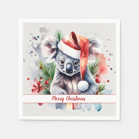 Serviette En Papier Merry Christmas Hat Festive Koala -   (Devant)