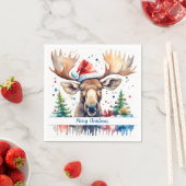 Serviette En Papier Merry Christmas Hat Festive Moose -   (En situation)