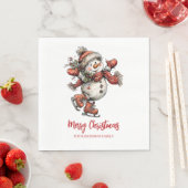 Serviette En Papier Merry Christmas Ice Skates Snowman  (En situation)