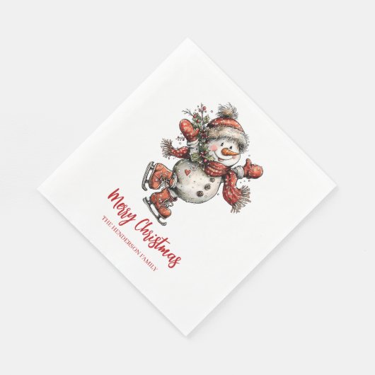 Serviette En Papier Merry Christmas Ice Skates Snowman (Coin)