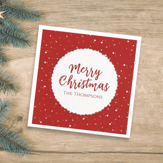 Serviette En Papier Merry Christmas Minimalist Simple Calligraphy Red