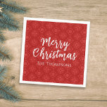 Serviette En Papier Merry Christmas Minimalist Simple Snowflake Red<br><div class="desc">This simple minimalist photo card design features Christmas holiday red simple minimalist, minimal modern snowflake pattern, winter festive cute calligraphy script, trendy whimsical typography font, Christmas holiday classic family name, Christmas paper cocktail dinner napkin, Christmas holiday party supplies décor, a red and white snowflake design, merry Christmas whimsical greeting, clean...</div>