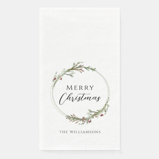 Serviette En Papier Merry Christmas Minimalist Wreath (Devant)