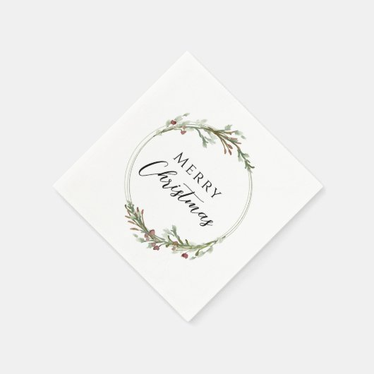 Serviette En Papier Merry Christmas Minimalist Wreath White (Coin)