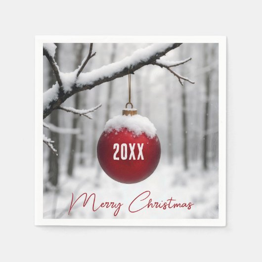 Serviette En Papier Merry Christmas Ornament On Snowy Branch (Devant)