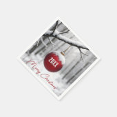 Serviette En Papier Merry Christmas Ornament On Snowy Branch (Coin)