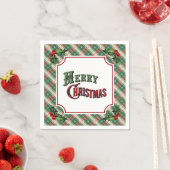 Serviette En Papier Merry Christmas Plaid with Holly (En situation)