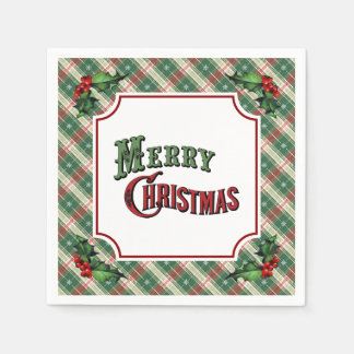 Serviette En Papier Merry Christmas Plaid with Holly