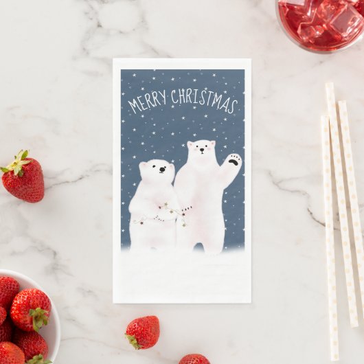 Serviette En Papier Merry Christmas Polar Bears On Stars (En situation)