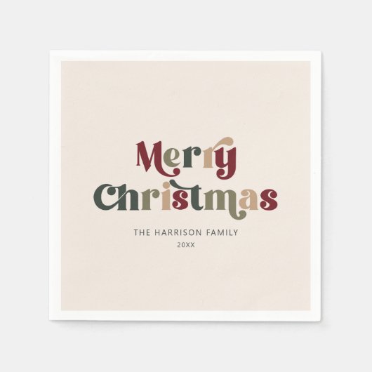 Serviette En Papier Merry Christmas Red and Green Retro (Devant)