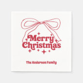 Serviette En Papier Merry Christmas red hand-drawn bow retro (Devant)