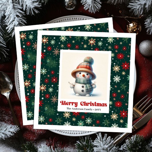 Serviette En Papier Merry Christmas Snowman Napkins Personalized Custo