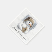 Serviette En Papier Merry Christmas Snowman With Bunny (Coin)