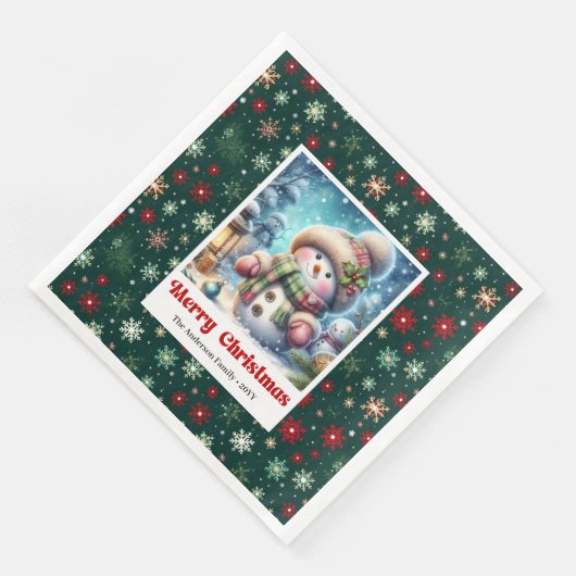 Serviette En Papier Merry Christmas snowman with snowflakes kids  (Coin)