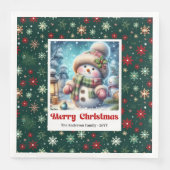 Serviette En Papier Merry Christmas snowman with snowflakes kids  (Devant)