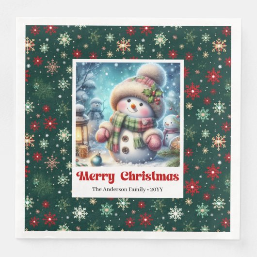 Serviette En Papier Merry Christmas snowman with snowflakes kids  (Devant)
